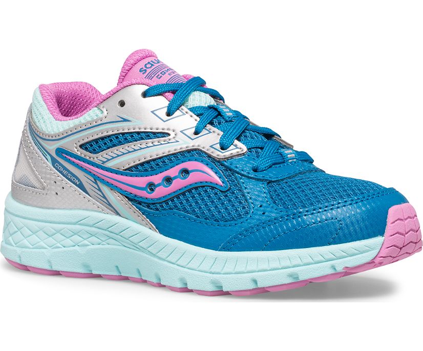 Kids' Saucony Cohesion 14 Lace Sneakers Silver / Blue | Singapore 849JPQJ